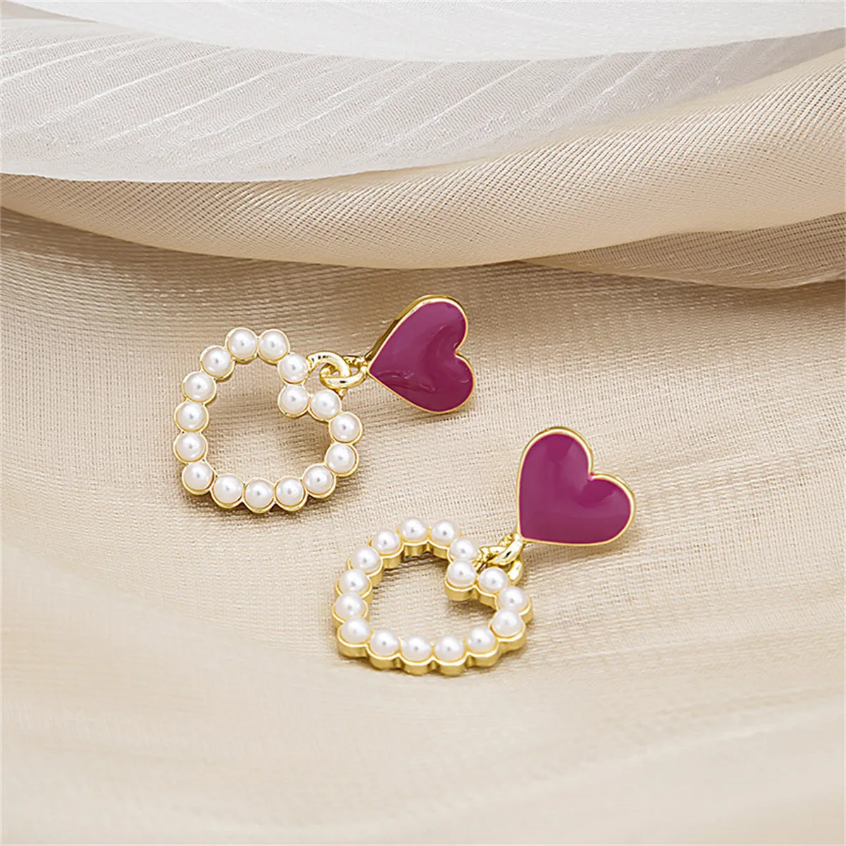 Pearl & Enamel 18K Gold-Plated Open Heart Drop Earrings