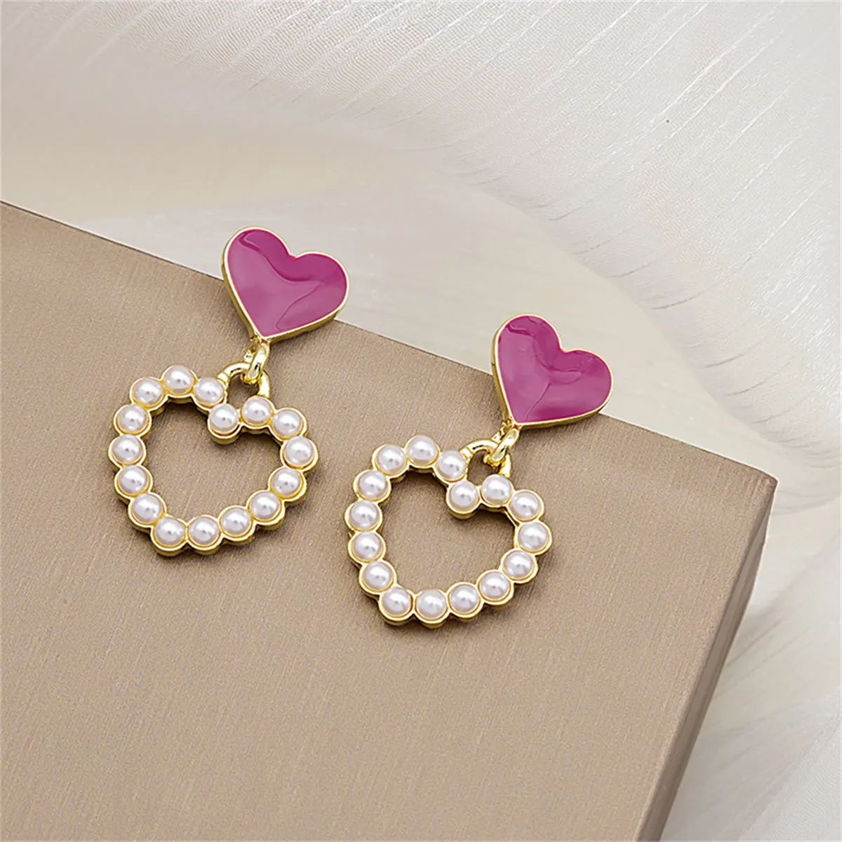 Pearl & Enamel 18K Gold-Plated Open Heart Drop Earrings