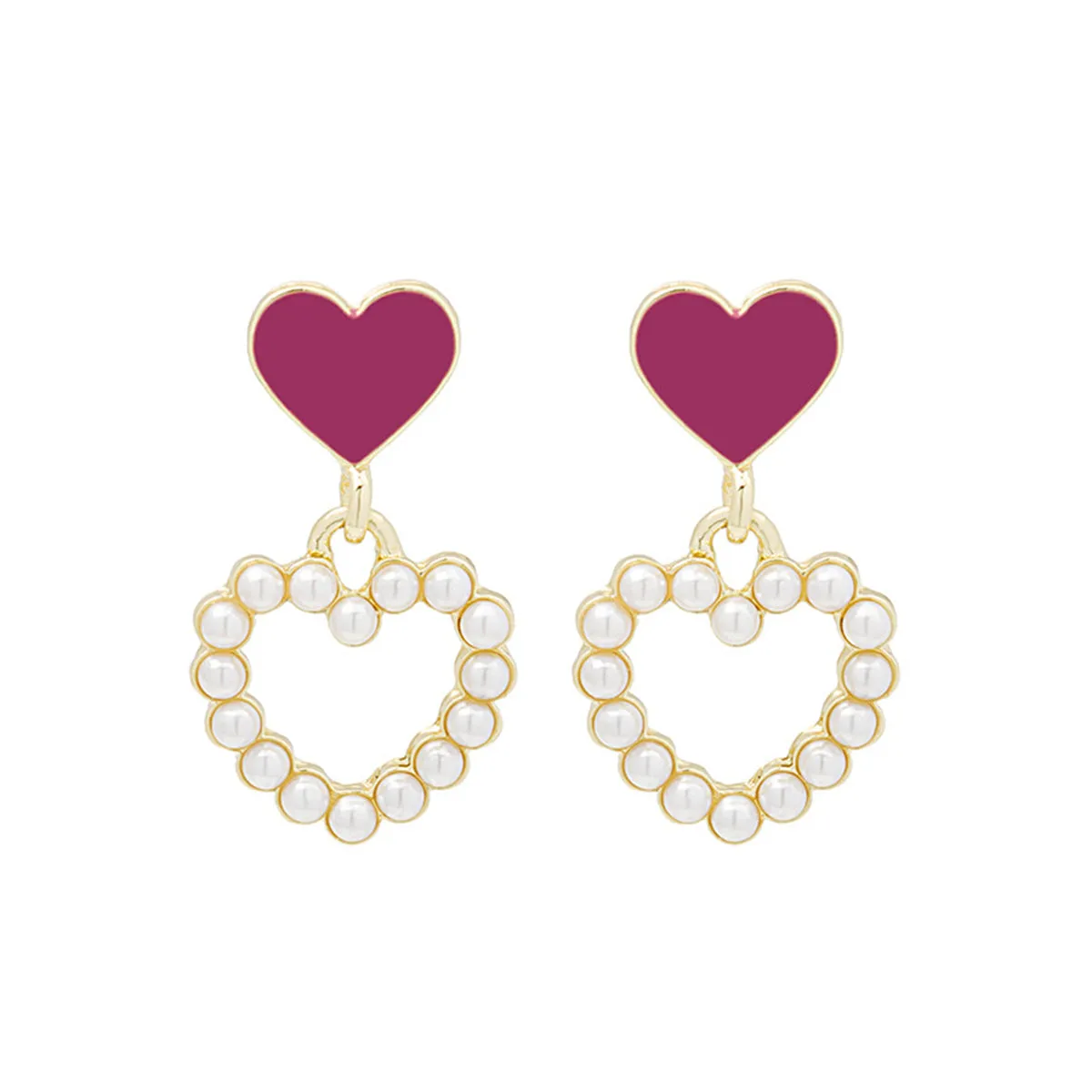 Pearl & Enamel 18K Gold-Plated Open Heart Drop Earrings