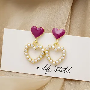 Pearl & Enamel 18K Gold-Plated Open Heart Drop Earrings