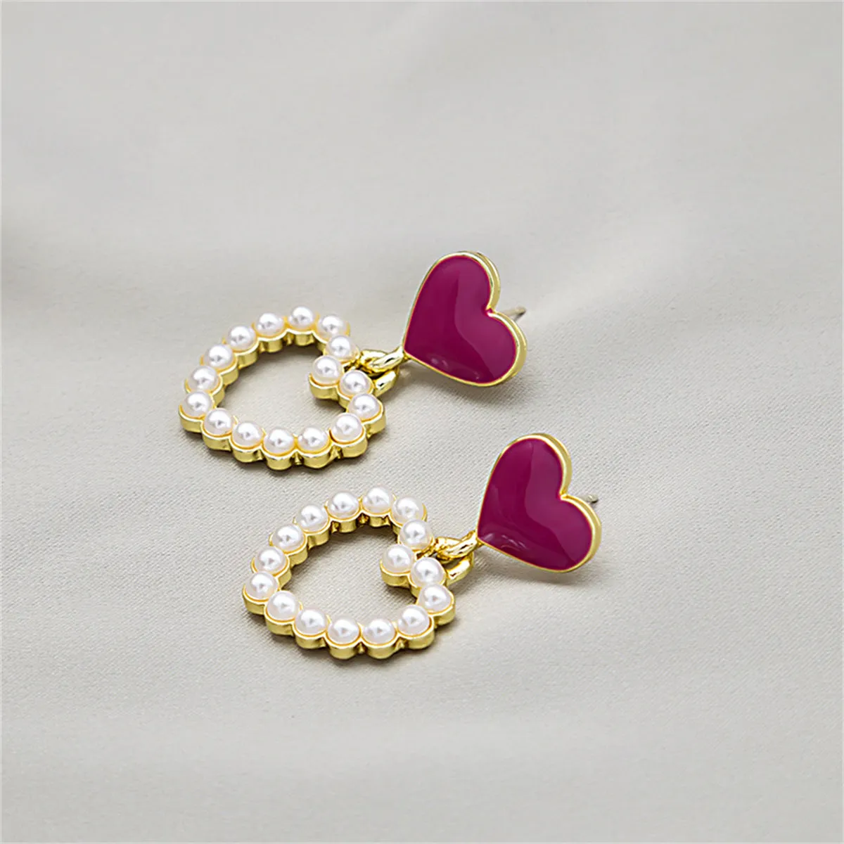 Pearl & Enamel 18K Gold-Plated Open Heart Drop Earrings