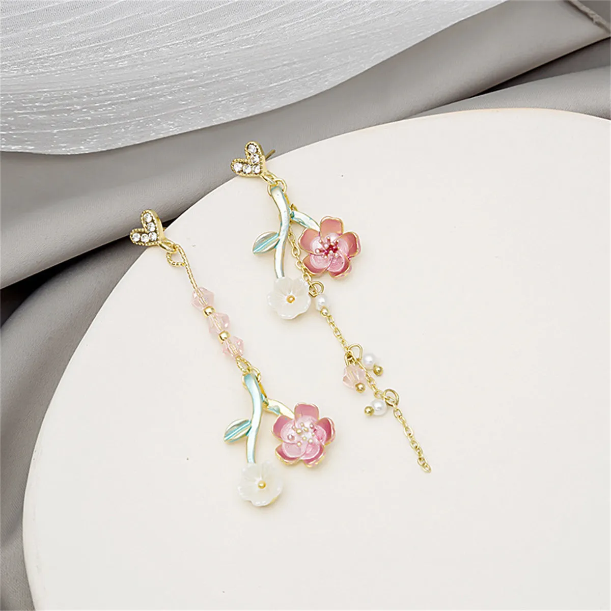 Pearl & Enamel Acrylic 18K Gold-Plated Floral Mismatched Drop Earrings