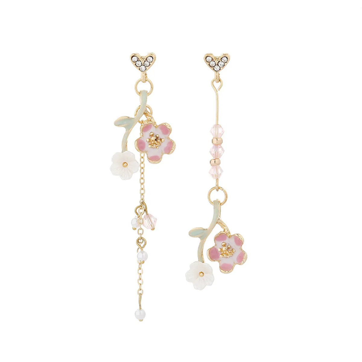 Pearl & Enamel Acrylic 18K Gold-Plated Floral Mismatched Drop Earrings