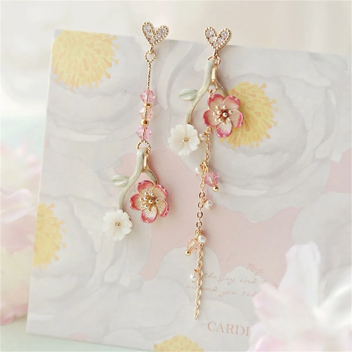 Pearl & Enamel Acrylic 18K Gold-Plated Floral Mismatched Drop Earrings