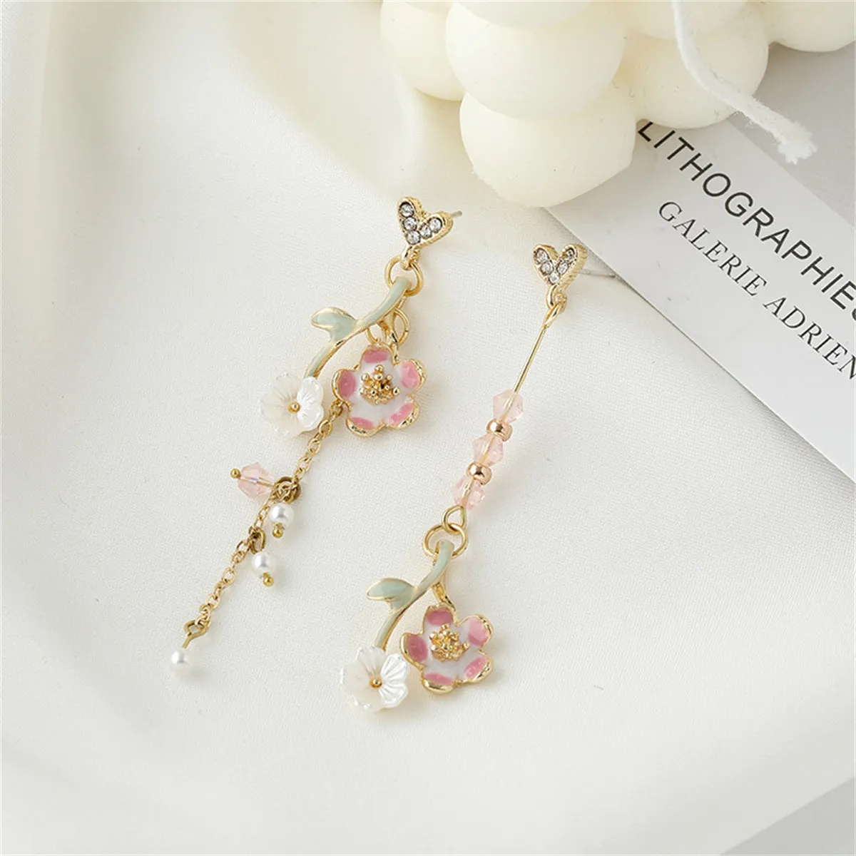 Pearl & Enamel Acrylic 18K Gold-Plated Floral Mismatched Drop Earrings