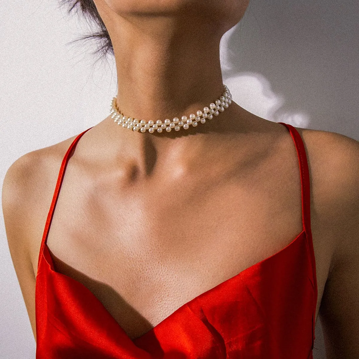 Pearl & Silver-Plated Layered Choker Necklace