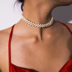 Pearl & Silver-Plated Layered Choker Necklace