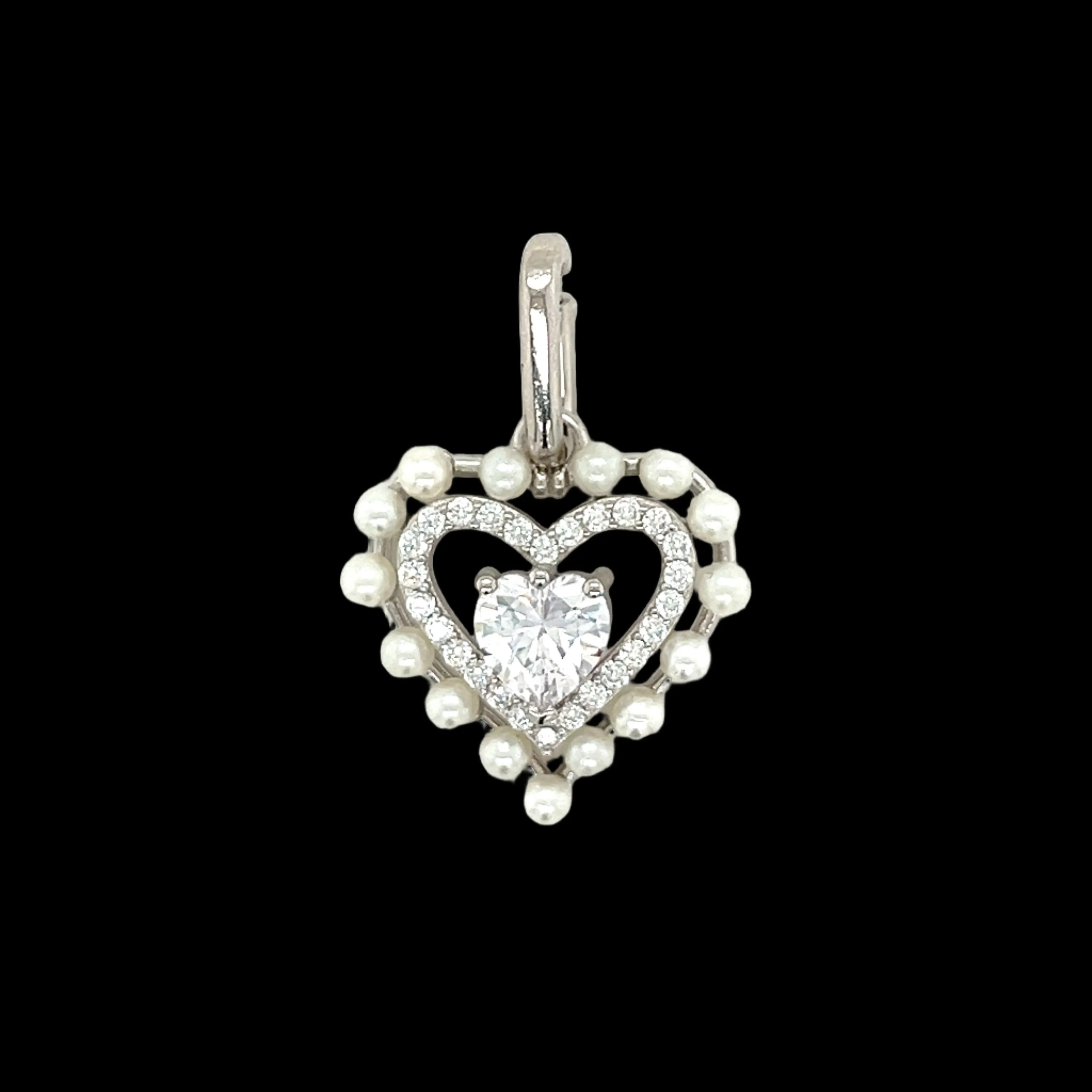 Pearl Heart Charm Lab-Created Moissanite Sterling Silver Pendant - M415879
