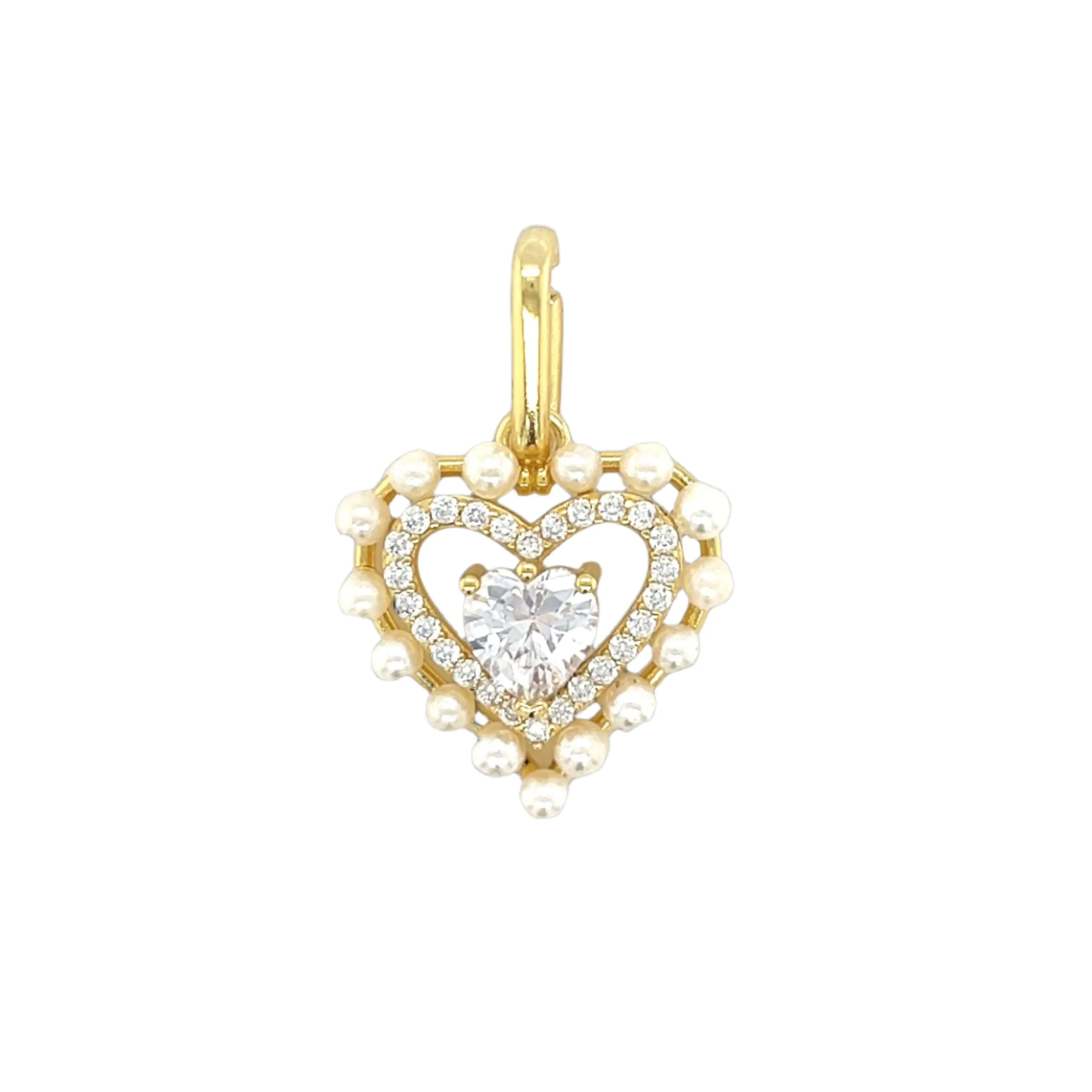 Pearl Heart Charm Lab-Created Moissanite Sterling Silver Pendant - M415879
