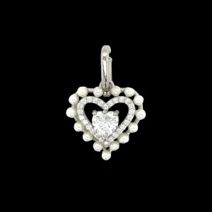 Pearl Heart Charm Lab-Created Moissanite Sterling Silver Pendant - M415879