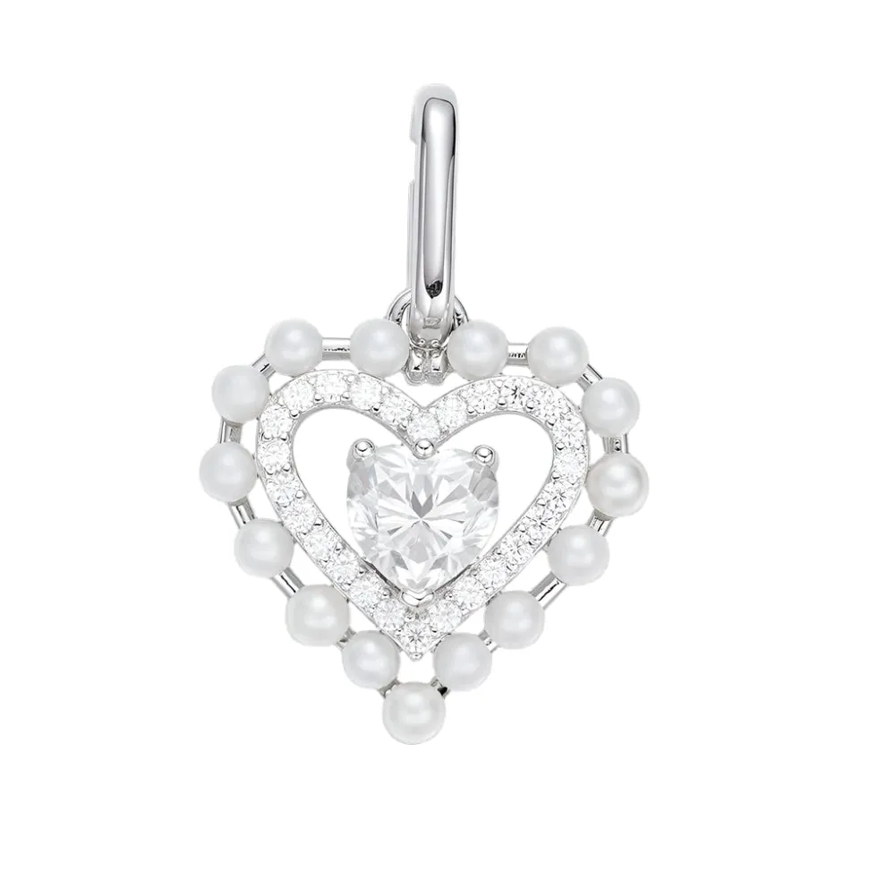 Pearl Heart Charm Lab-Created Moissanite Sterling Silver Pendant - M415879