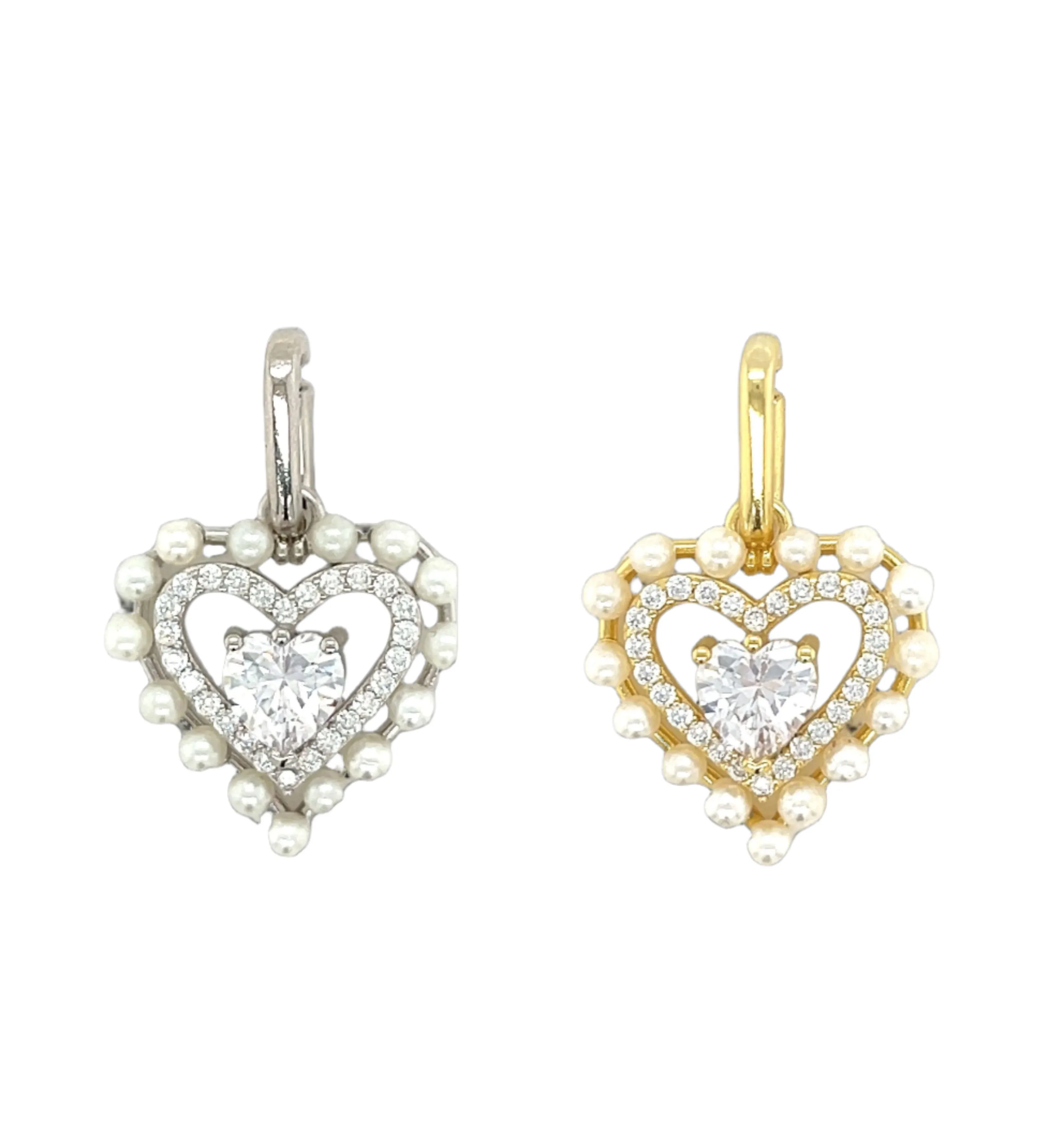Pearl Heart Charm Lab-Created Moissanite Sterling Silver Pendant - M415879