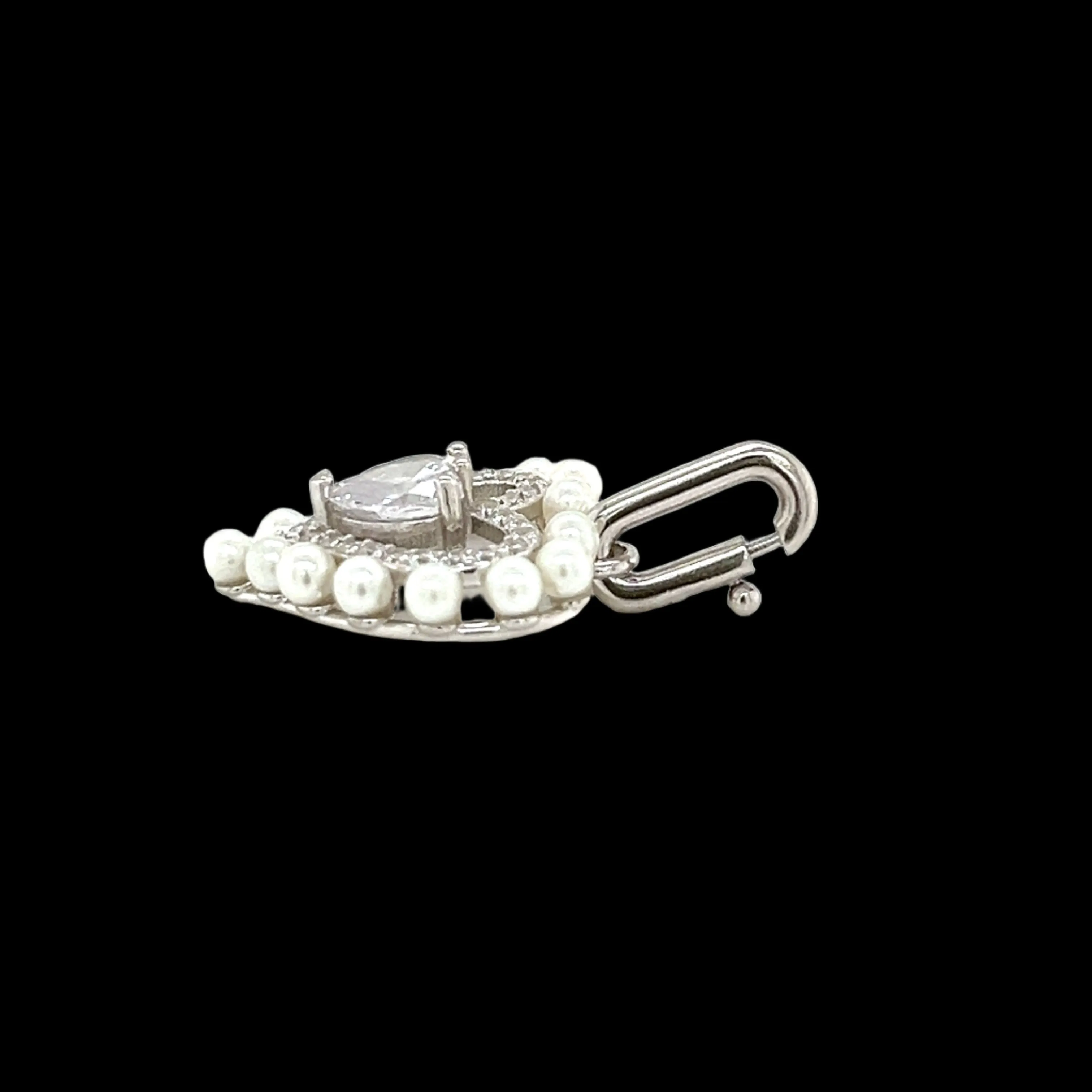 Pearl Heart Charm Lab-Created Moissanite Sterling Silver Pendant - M415879