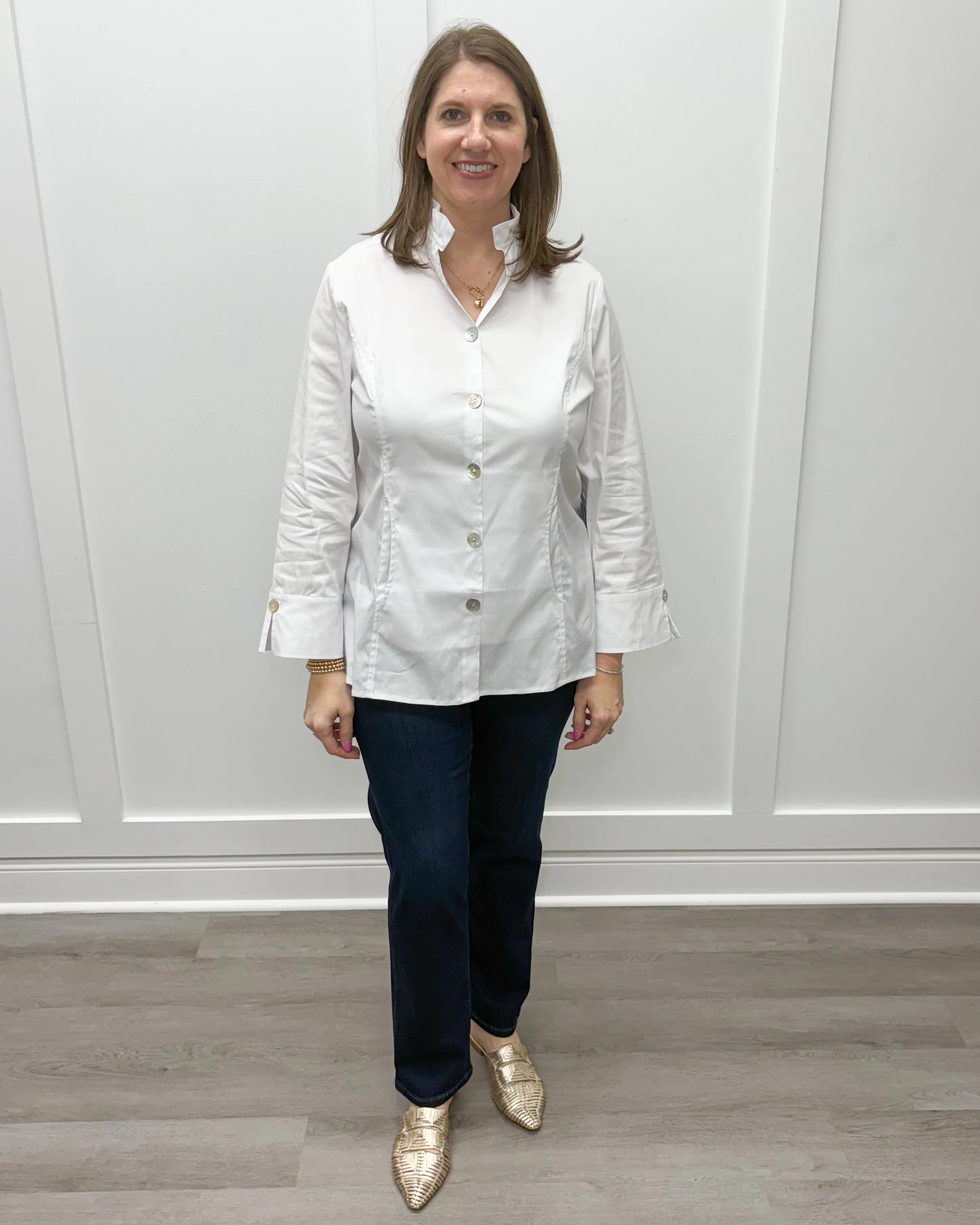 Perfect Travel Sculpted Collar Shirt - White