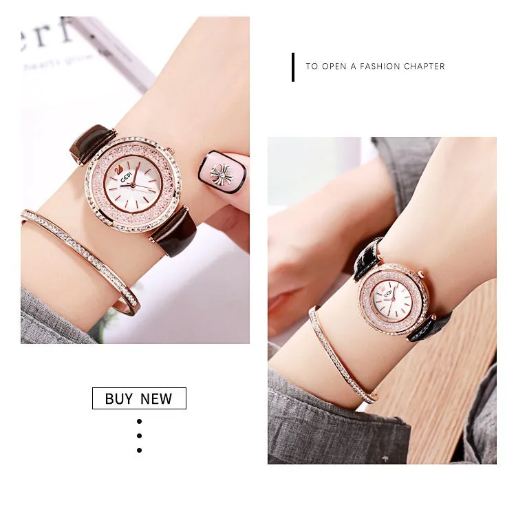 Personal Large Dial Leather Strap Women's Watch