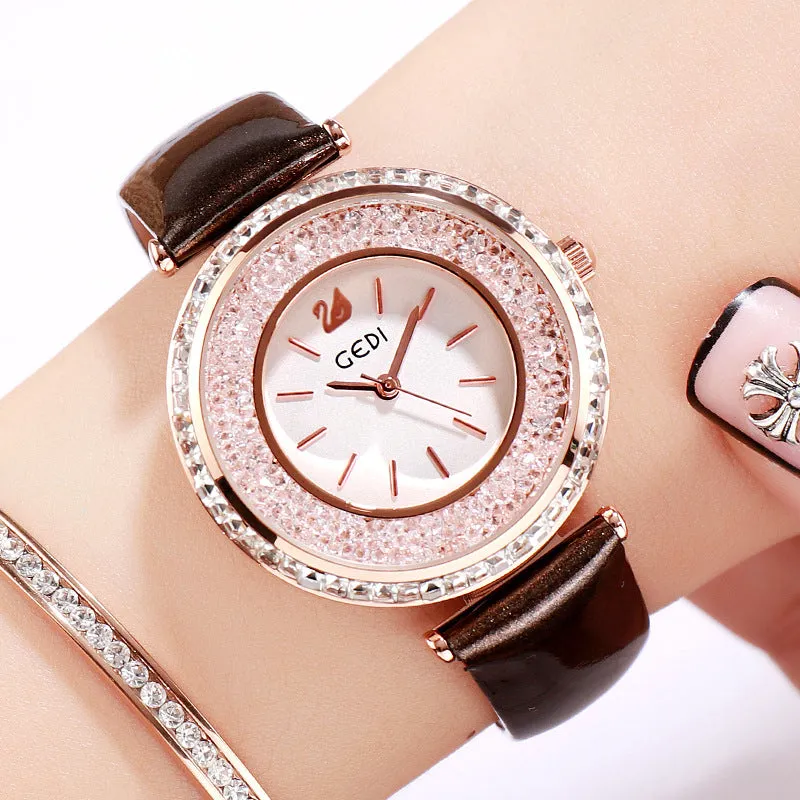 Personal Large Dial Leather Strap Women's Watch
