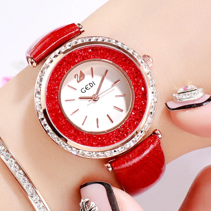 Personal Large Dial Leather Strap Women's Watch