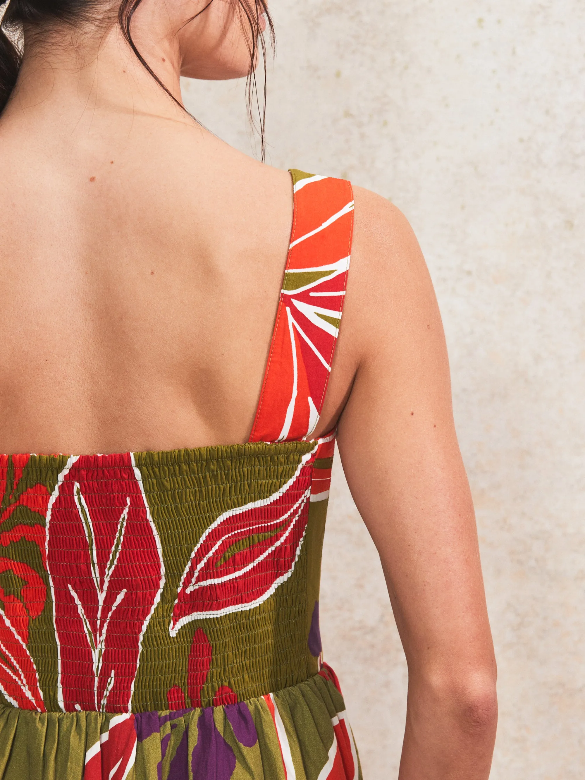 Petite Olive Leaf-Print Cotton Dress