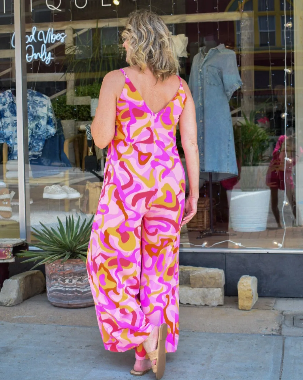 PINK ABSTRACT PRINT JUMPSUIT