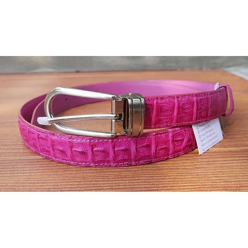Pink Crocodile Leather Womens Belt