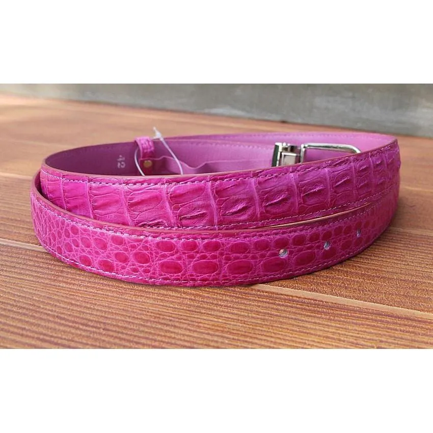 Pink Crocodile Leather Womens Belt