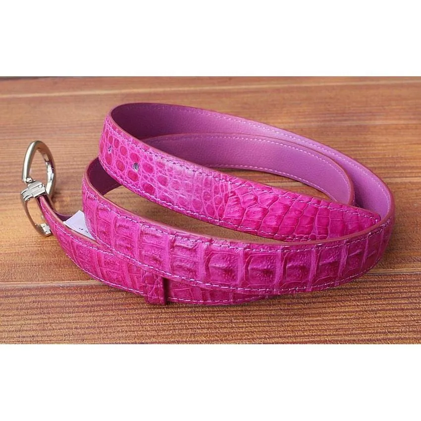 Pink Crocodile Leather Womens Belt