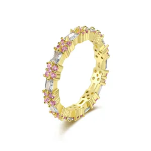 Pink Crystal & Cubic Zirconia 18K Gold-Plated Thin Band Ring