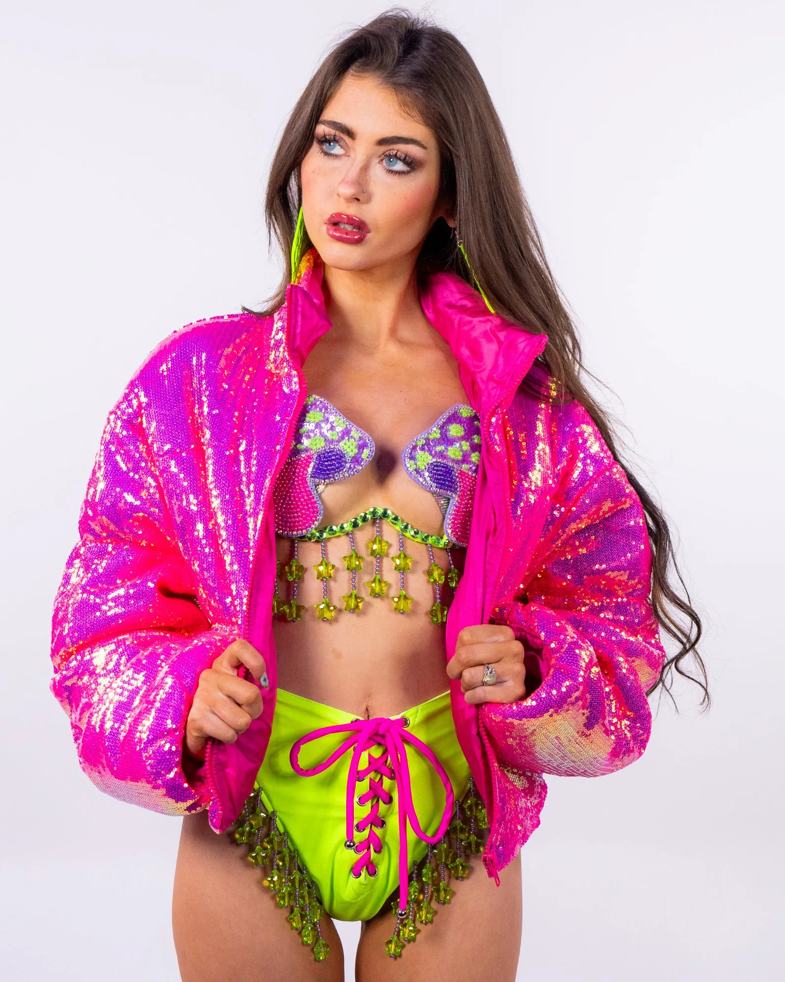 Pink Nite Lite Women's Sequin Puffer Jacket