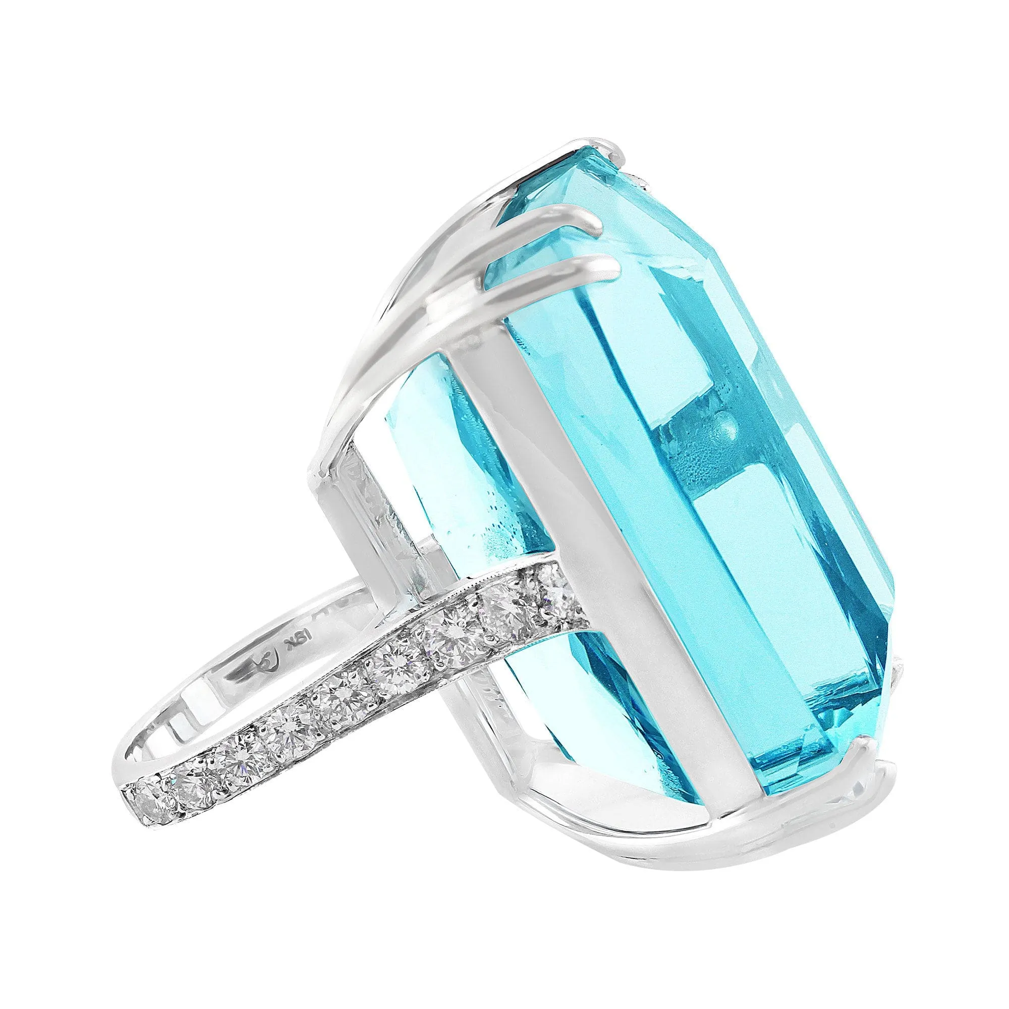 Platinum Impressive Aquamarine and Diamond Ring GIA Certified 132.62cts