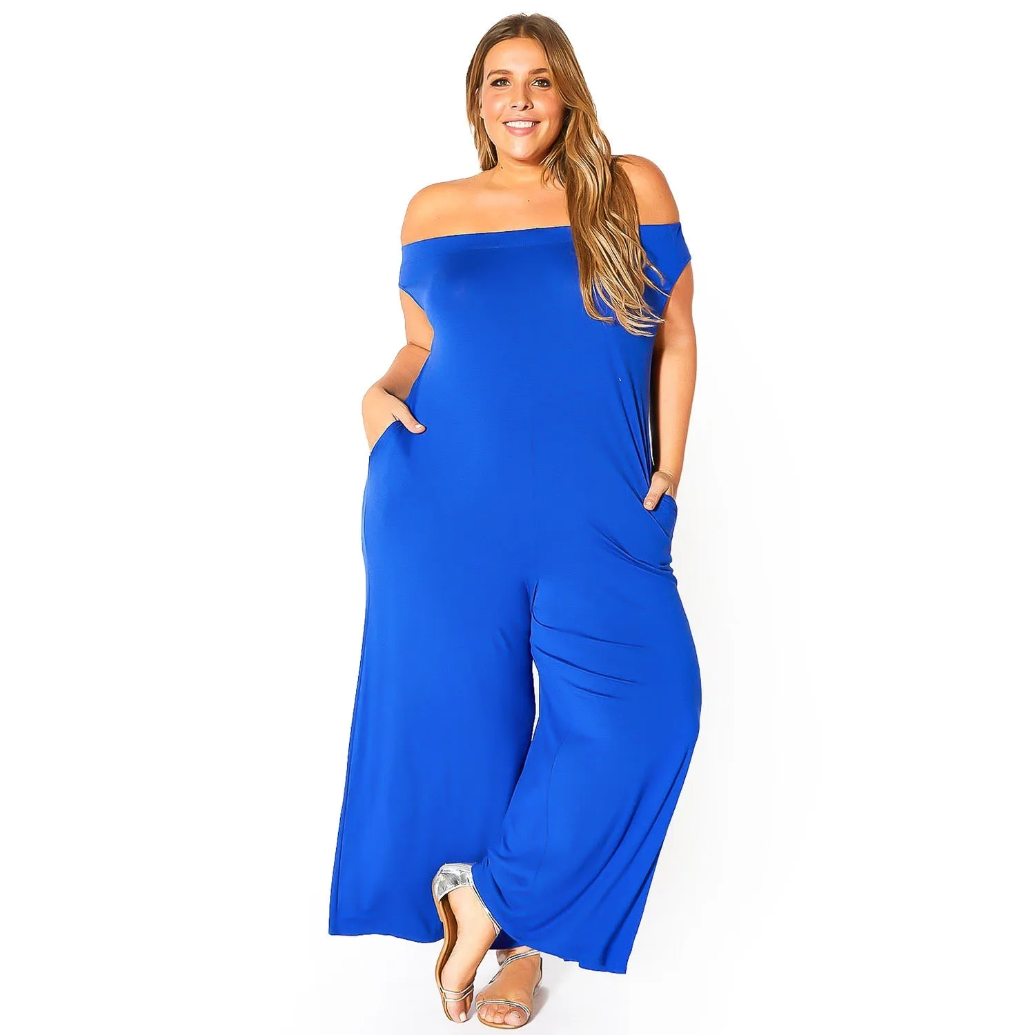 Plus Size Off Shoulder Wide Leg Jumpsuit