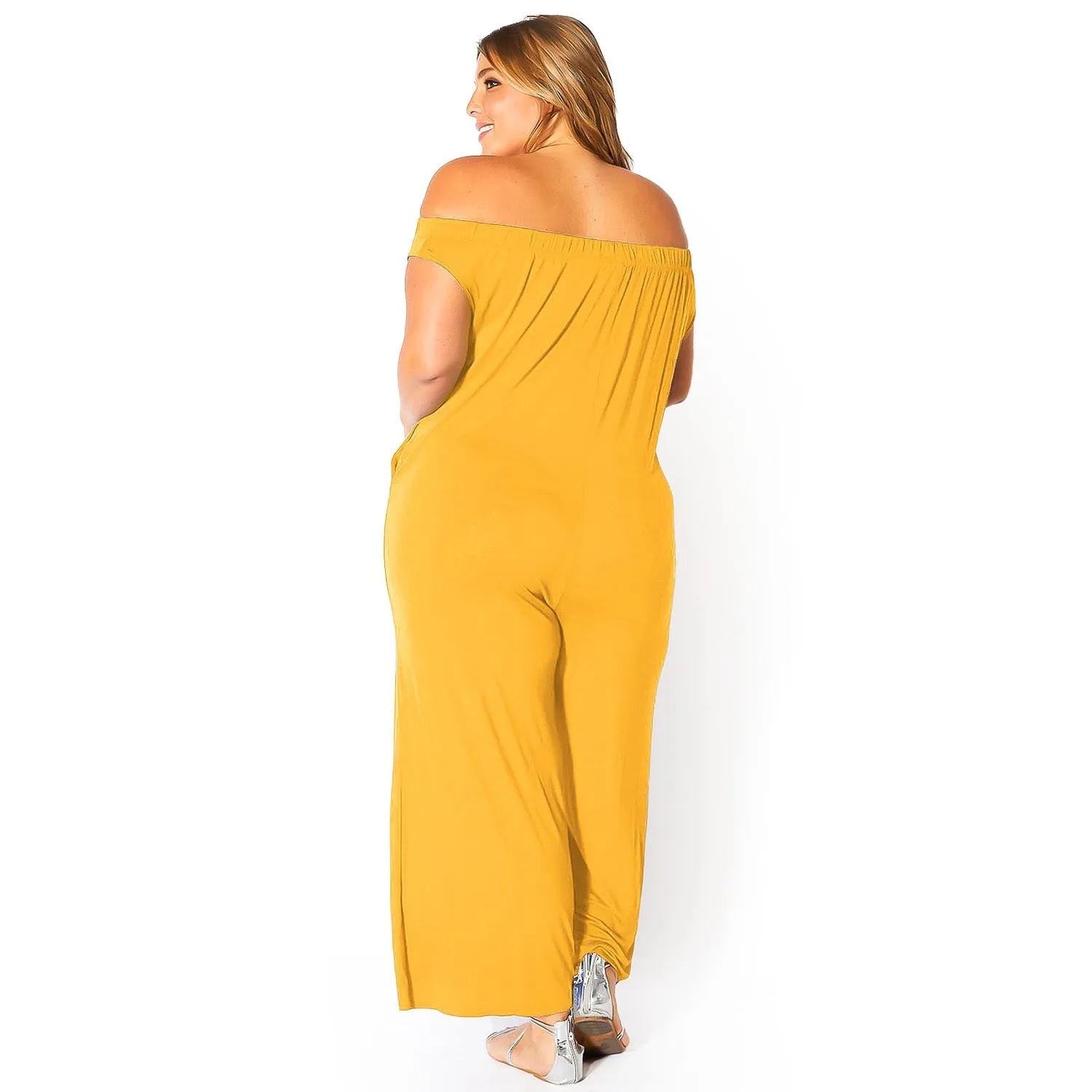Plus Size Off Shoulder Wide Leg Jumpsuit