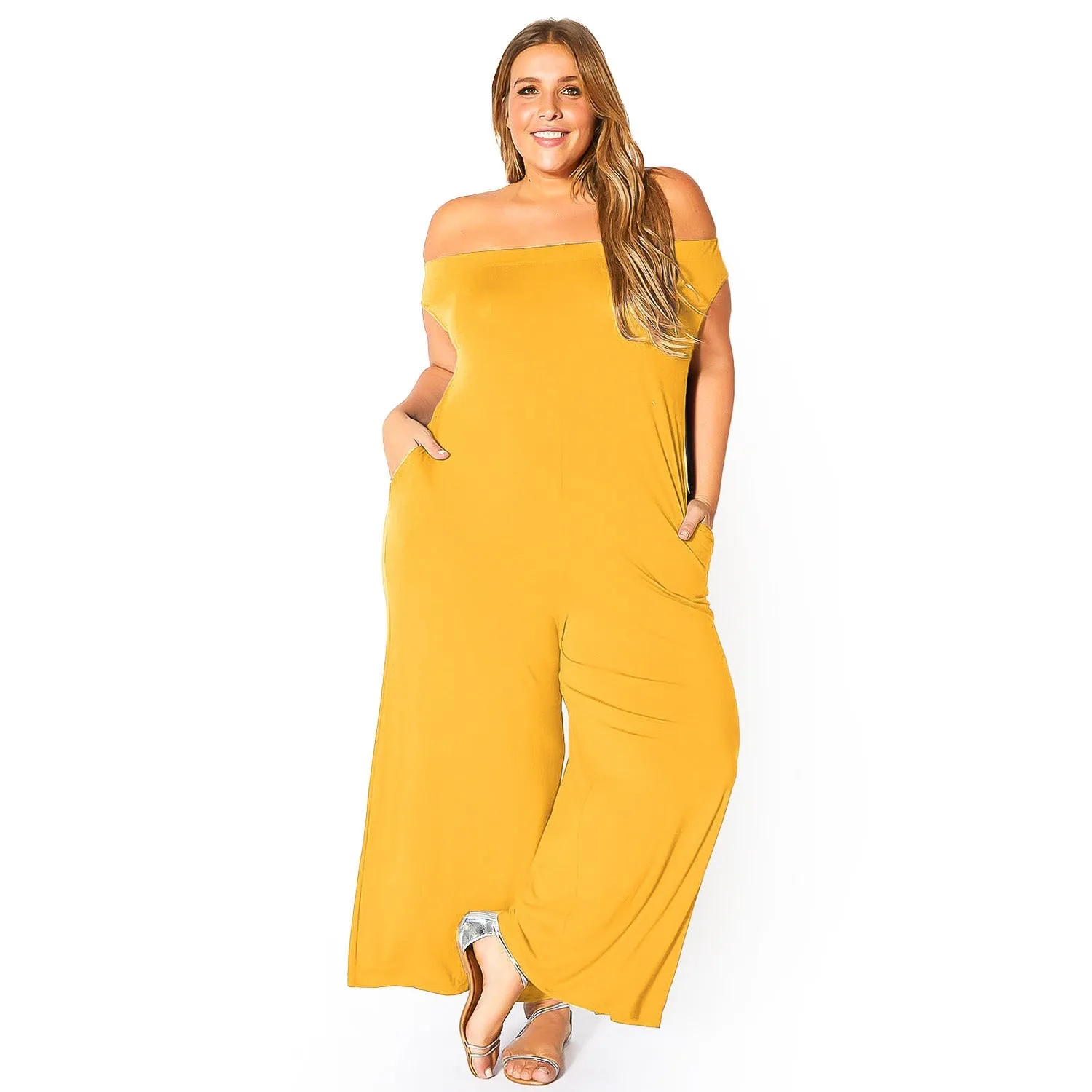 Plus Size Off Shoulder Wide Leg Jumpsuit