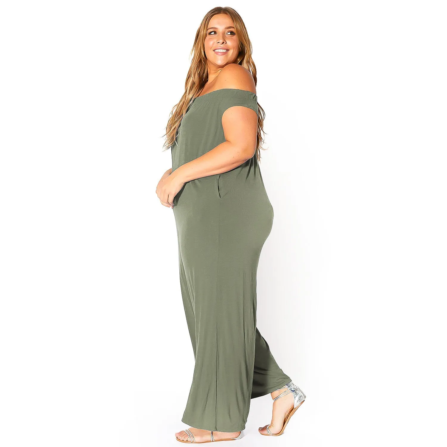 Plus Size Off Shoulder Wide Leg Jumpsuit