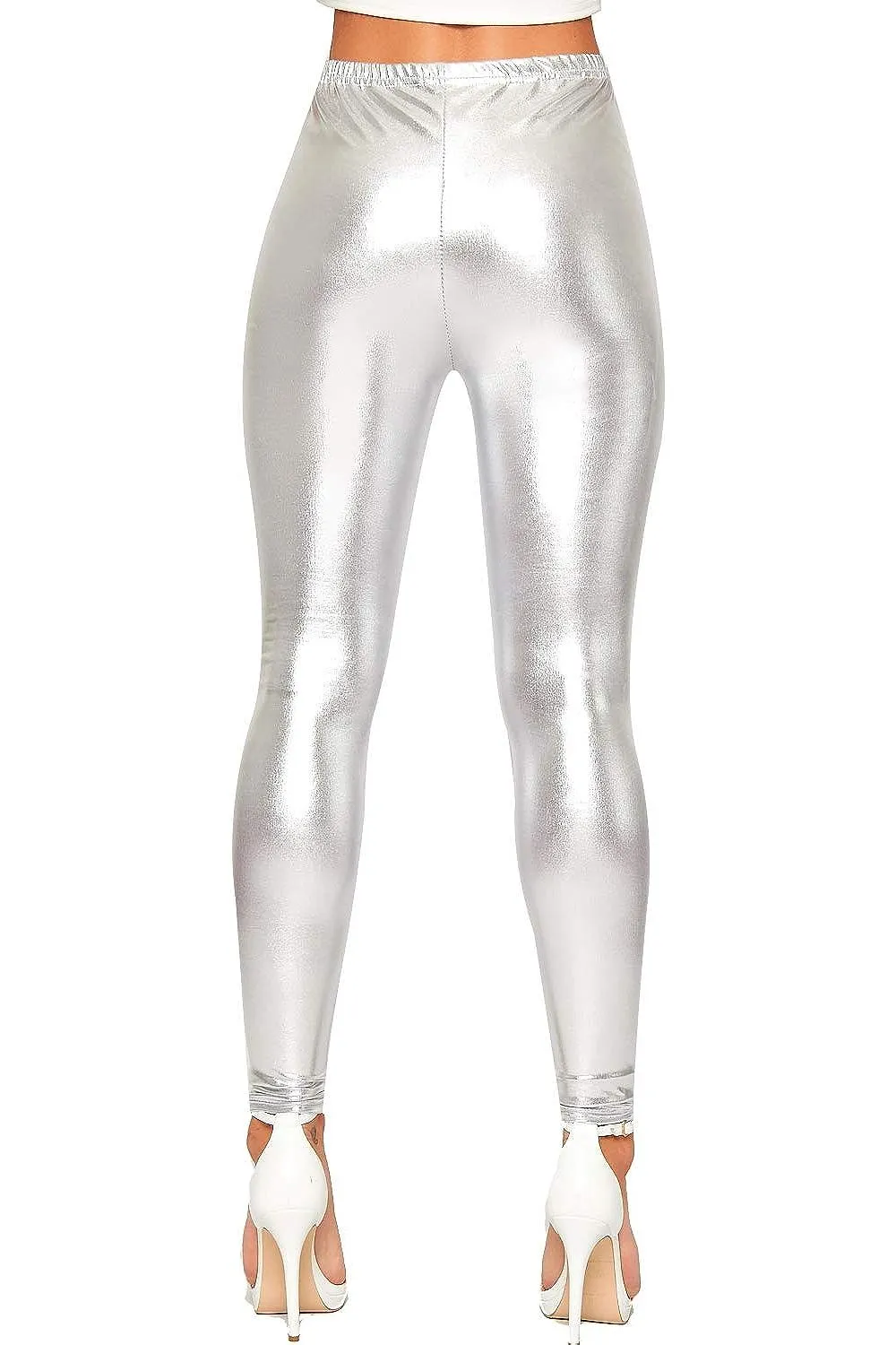 Plus Size Shiny Metallic Print High Waisted Disco Leggings