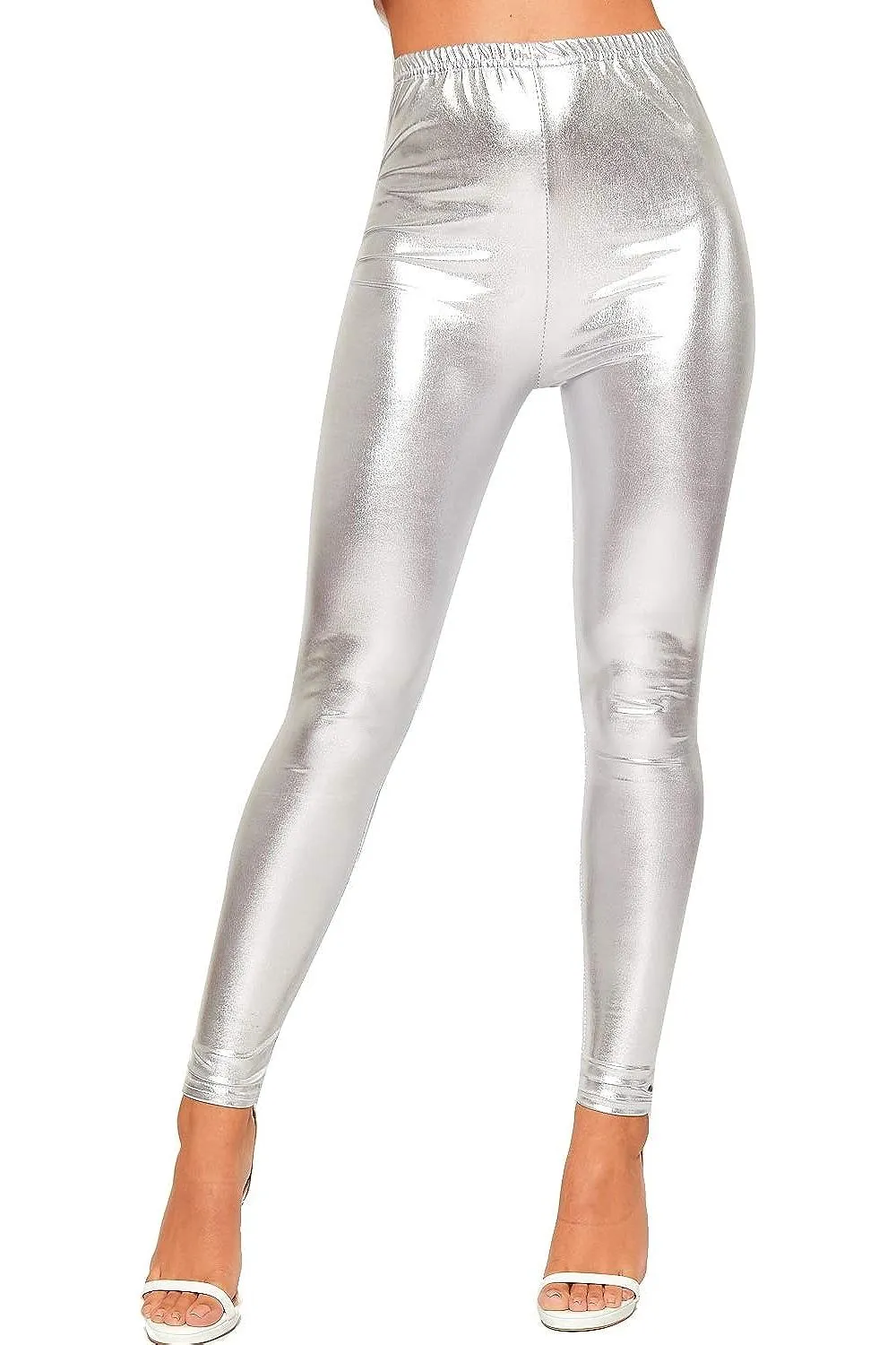 Plus Size Shiny Metallic Print High Waisted Disco Leggings