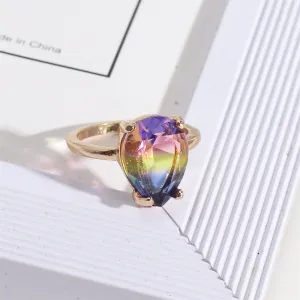Purple & Yellow Crystal Drop Ring