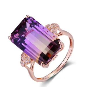 Purple Crystal & Cubic Zirconia 18K Rose Gold-Plated Rectangle Ring
