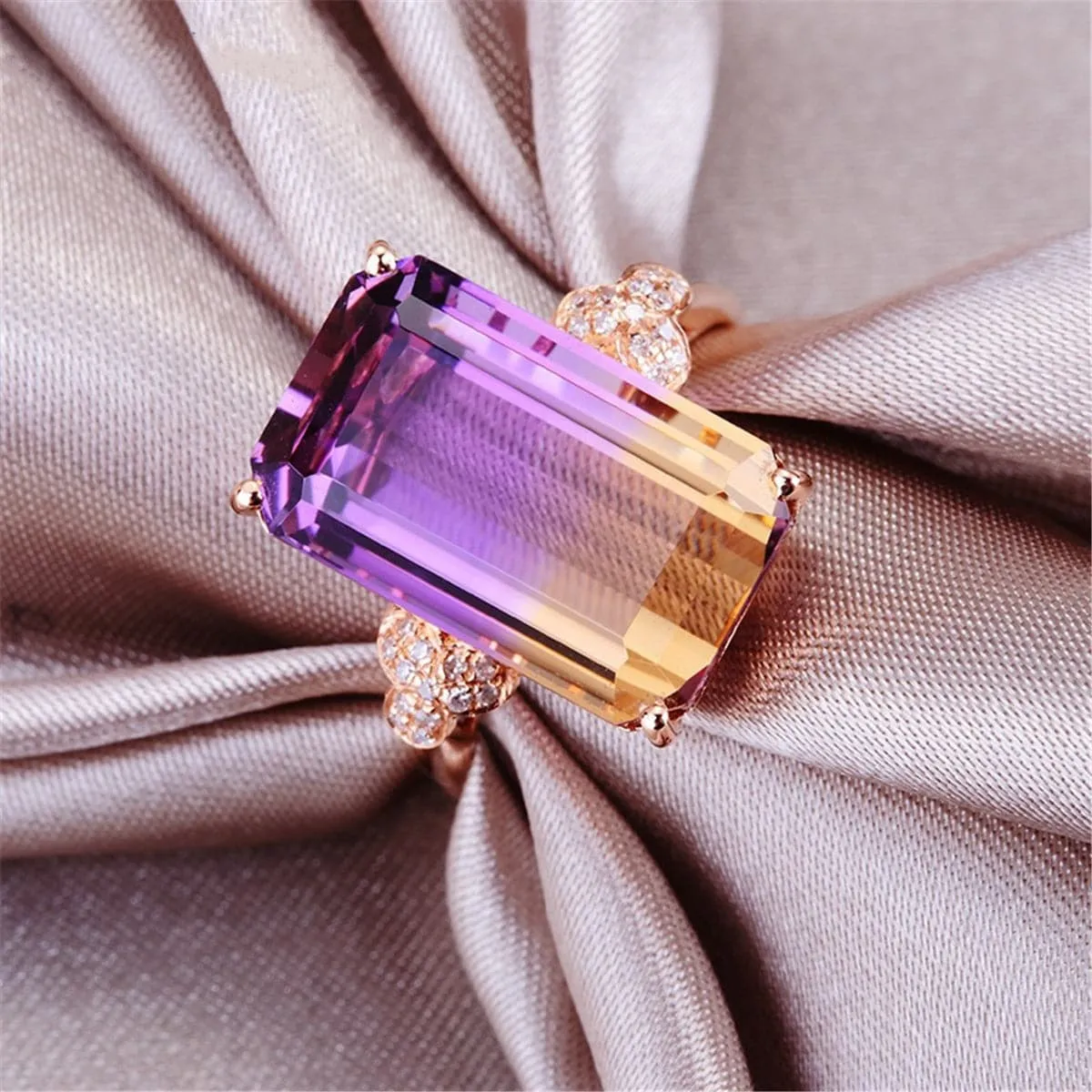 Purple Crystal & Cubic Zirconia 18K Rose Gold-Plated Rectangle Ring