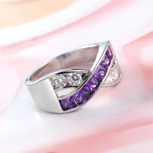 Purple Crystal & Cubic Zirconia Princess-Cut Crisscross Ring