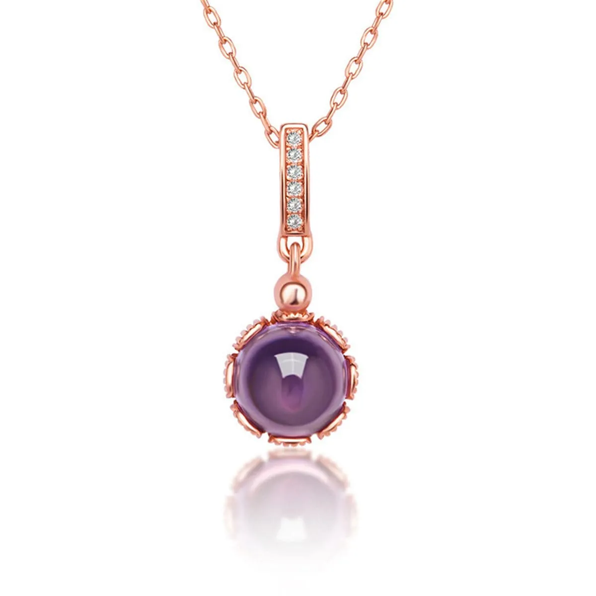 Purple Crystal & Cubic Zirconia Round Pendant Necklace