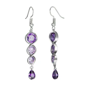 Purple Crystal & Silver-Plated Drop Earrings
