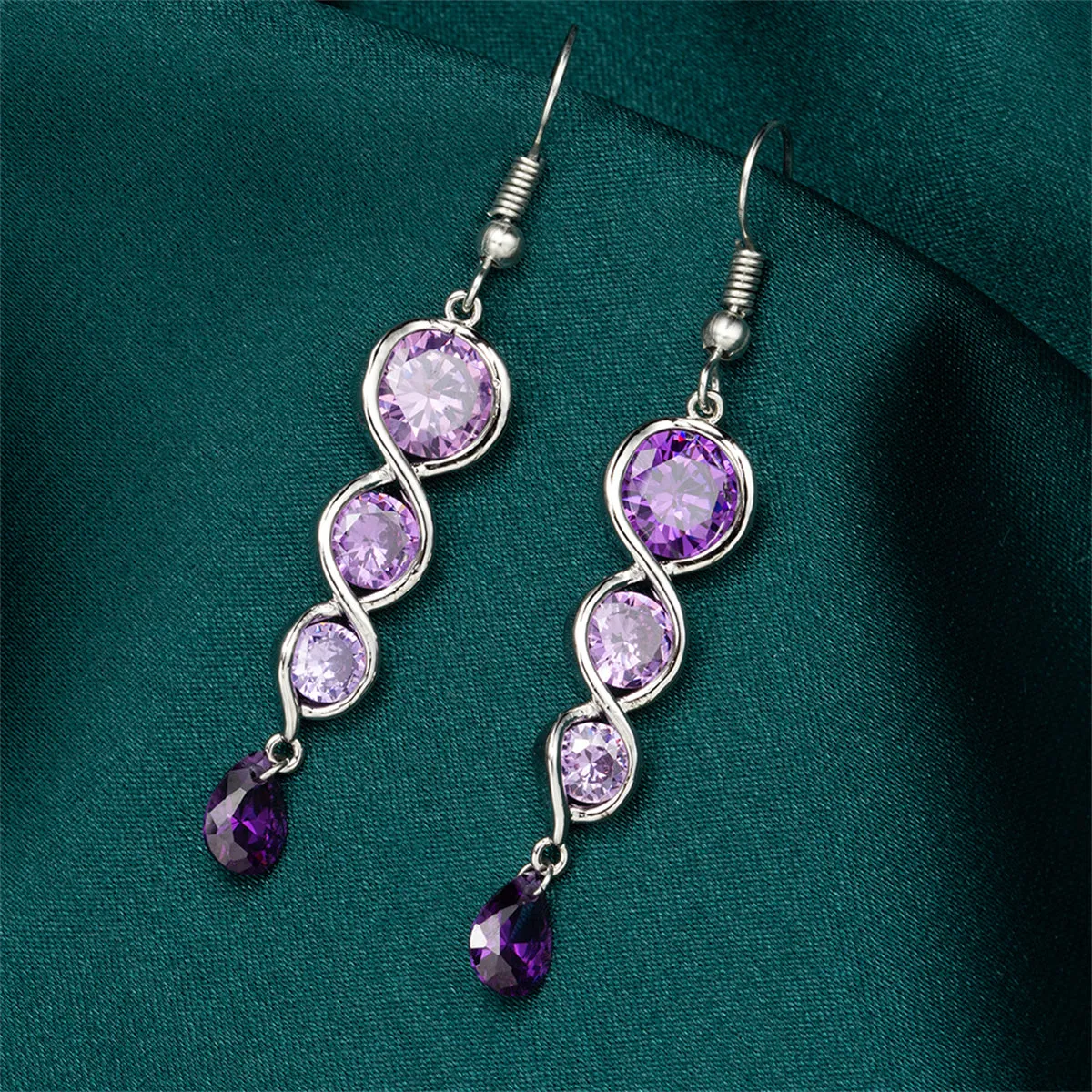 Purple Crystal & Silver-Plated Drop Earrings
