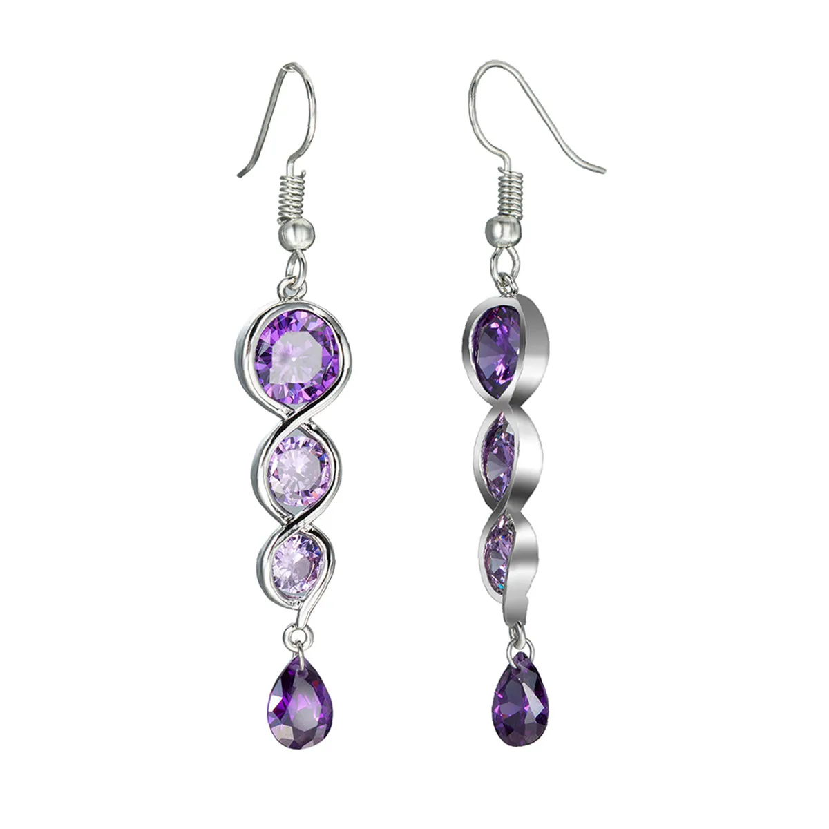 Purple Crystal & Silver-Plated Drop Earrings