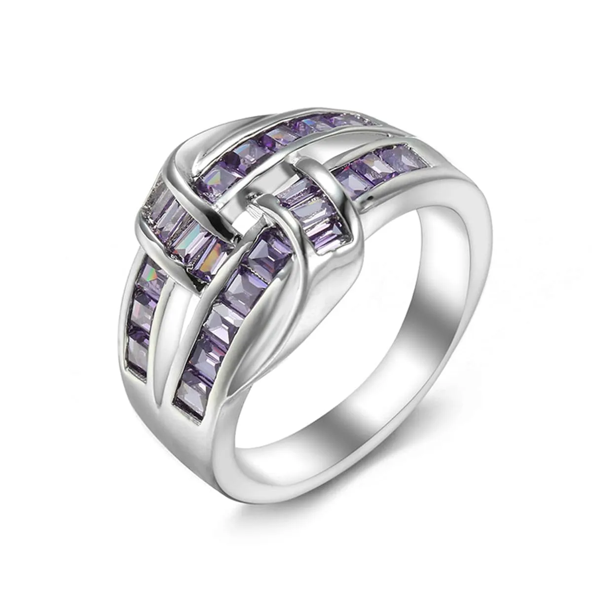 Purple Crystal & Silver-Plated Knot Ring