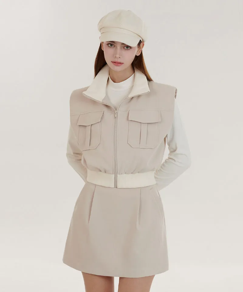 Q.C PLAY: Pintuck Pocket A-Line Balloon Skirt [Inner Pants Built-in] - 2colors
