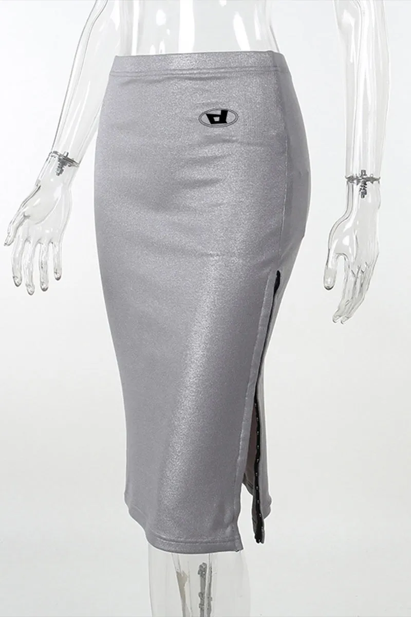 QR3174 Metallic Midi Skirt