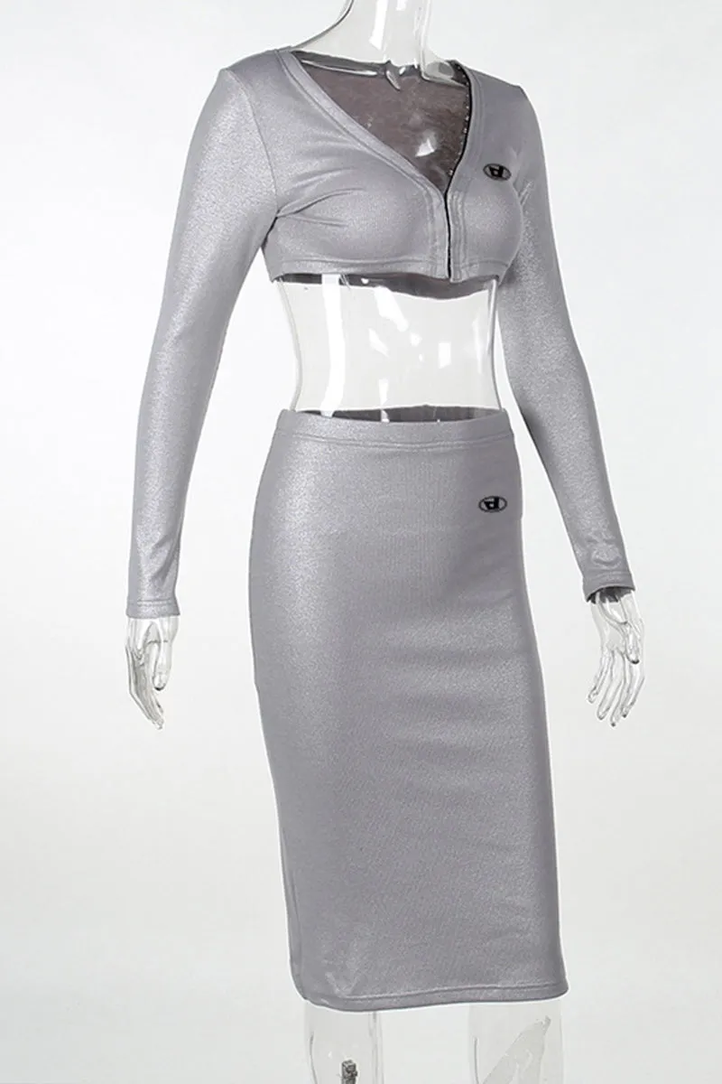 QR3174 Metallic Midi Skirt