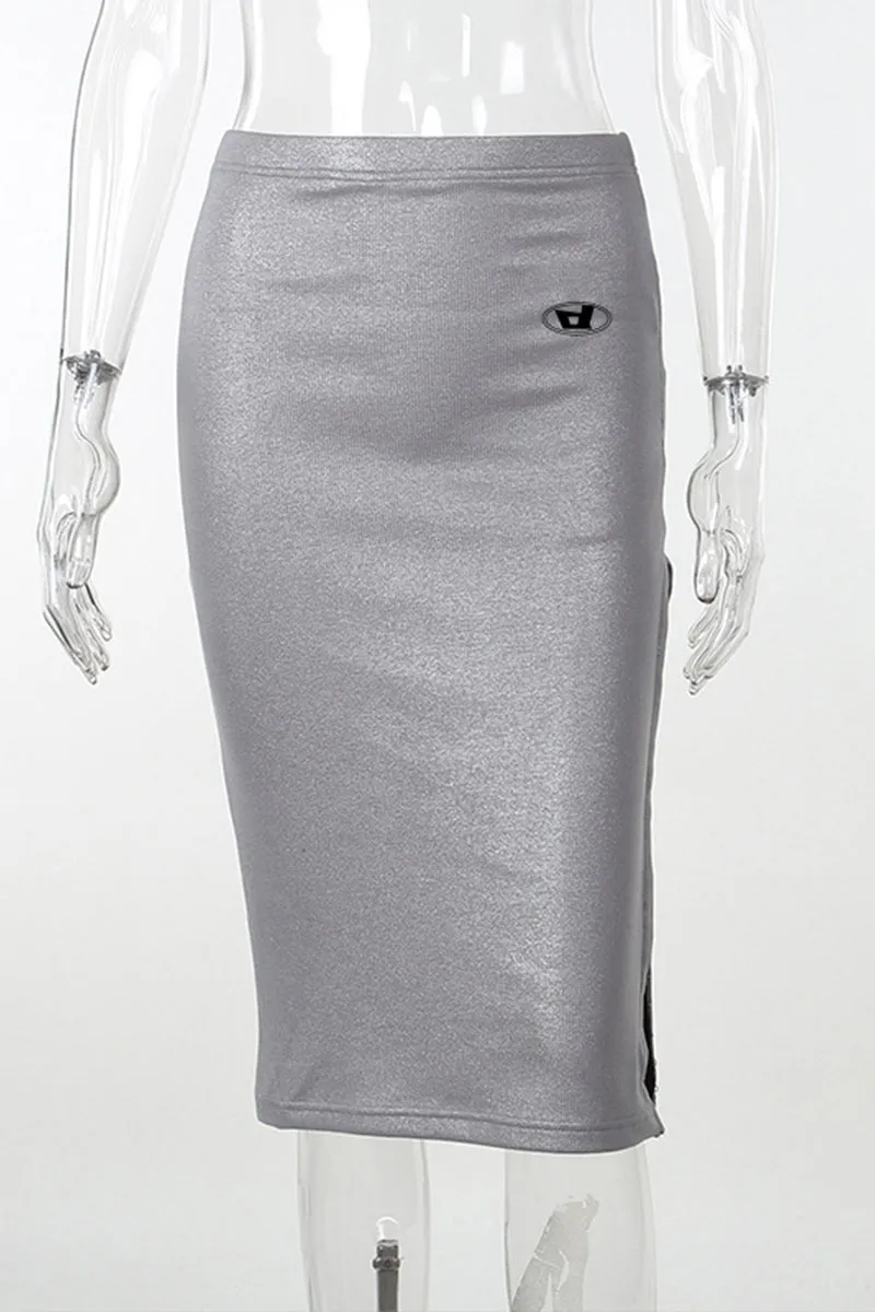 QR3174 Metallic Midi Skirt