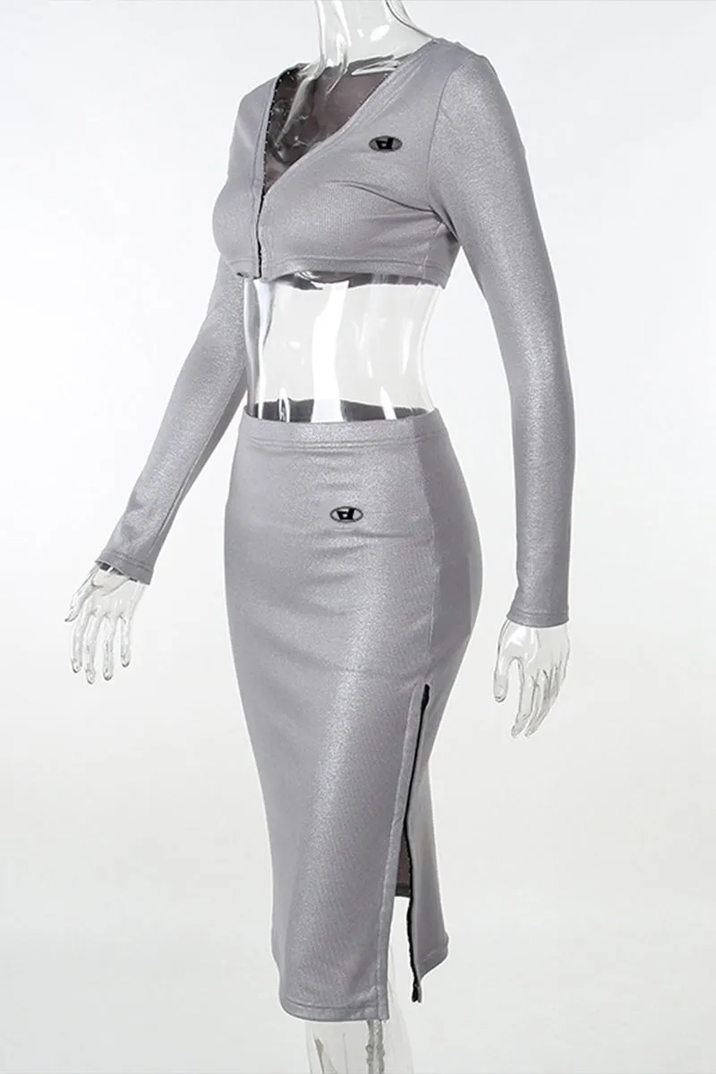 QR3174 Metallic Midi Skirt