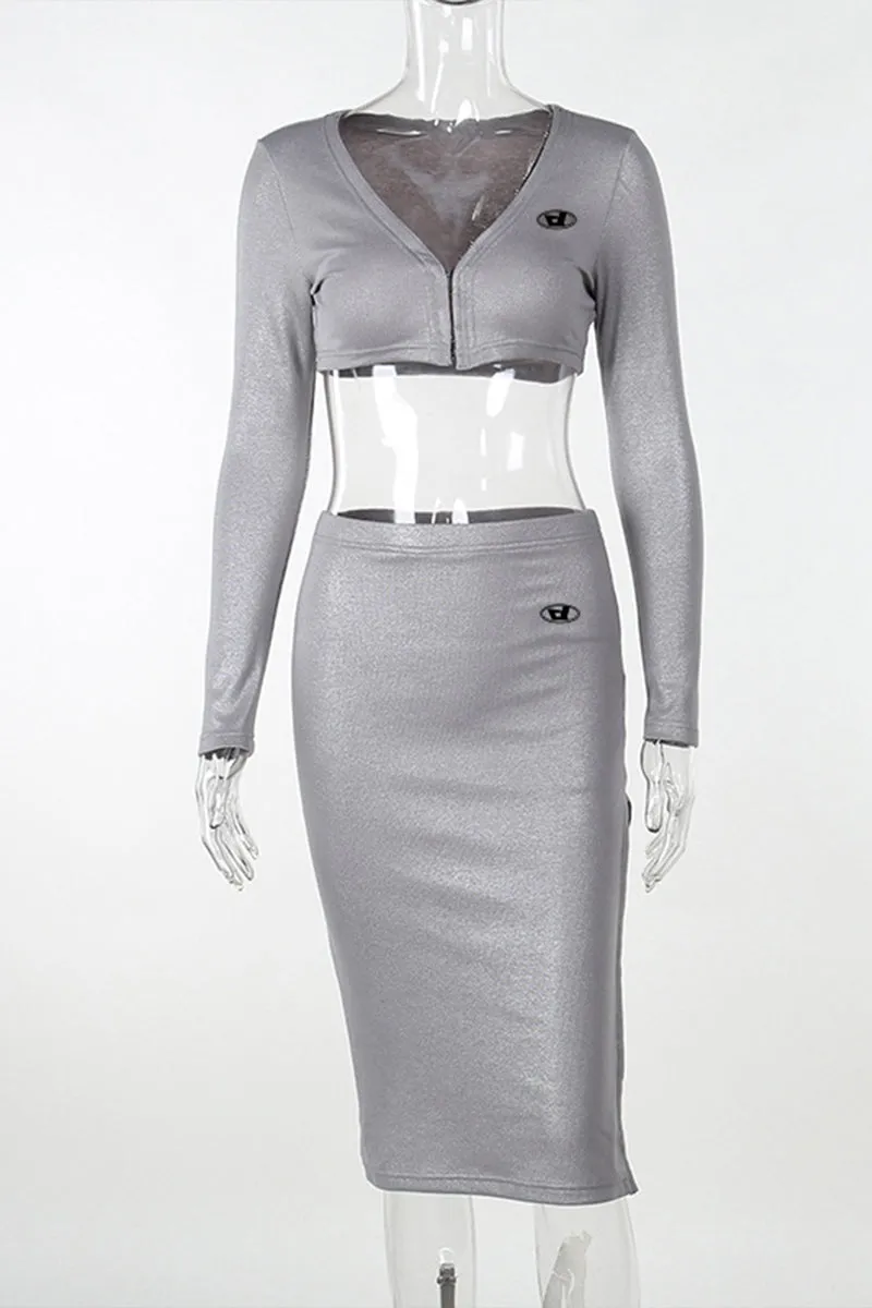 QR3174 Metallic Midi Skirt